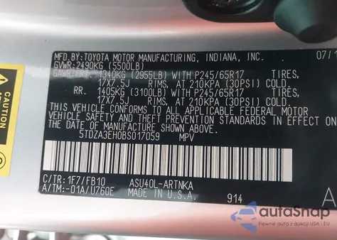 2011 Toyota Highlander from USA, damaged, VIN 5TDZA3EH0BS017059